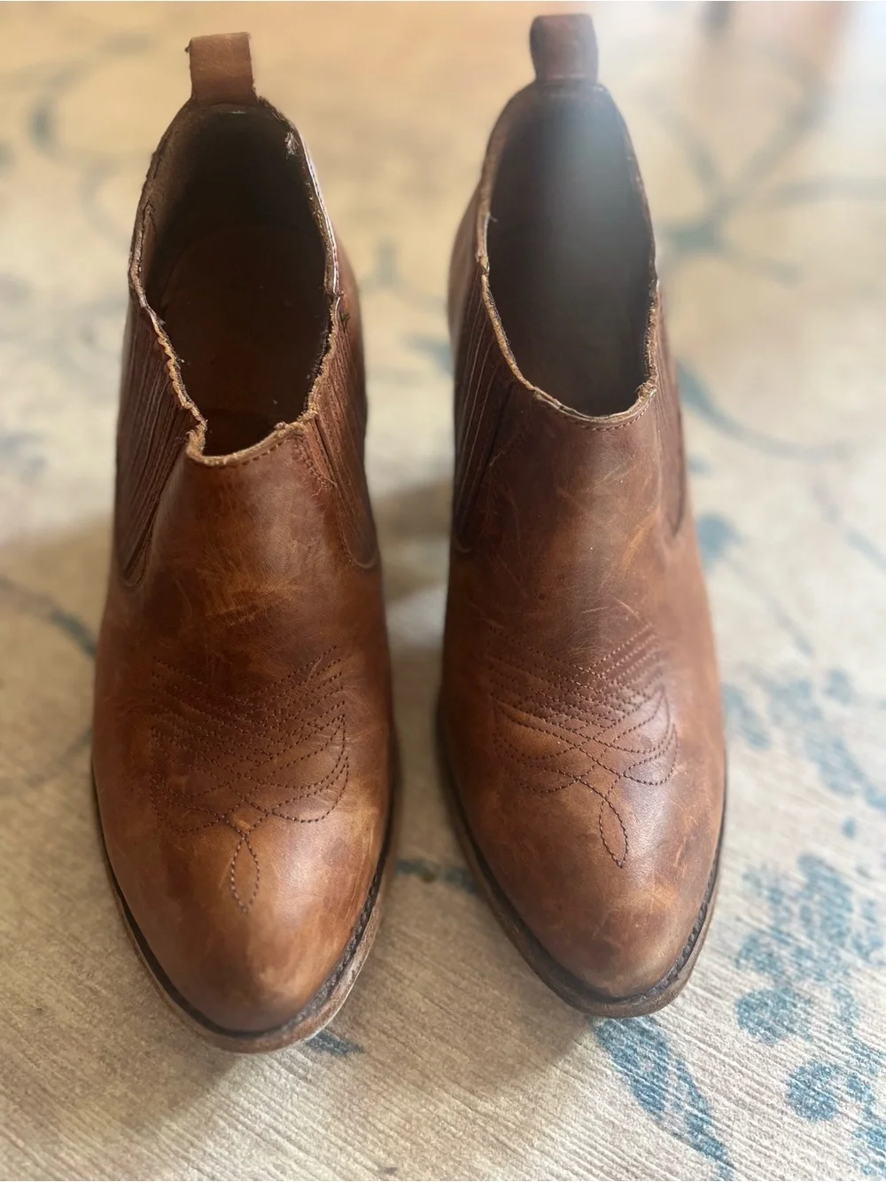 Frye Brown Leather Western Ankle Boots - Picture 1 of 8